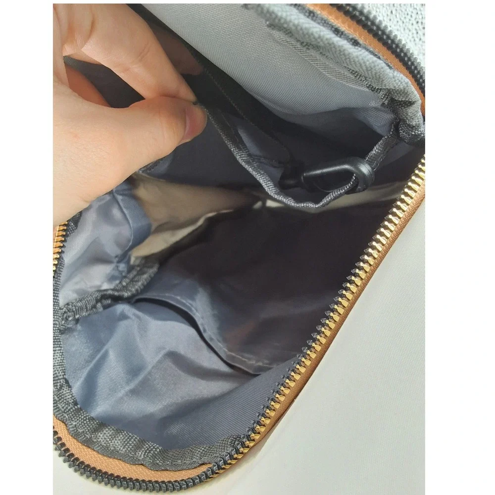Cream Quilted Nylon‎ Sling Bag Unisex Crossbody Backpack Headphone Port